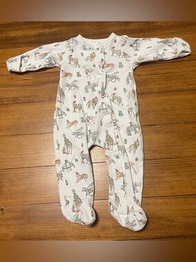Sammy + Nat Pima Cotton Ivory Footed One-Piece in Holiday Animal Safari 3 Months